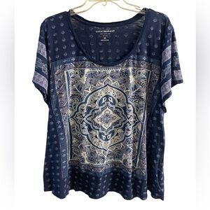 Lucky Brand Blouse Boho Navy Blue‎ Short Sleeve 3X
